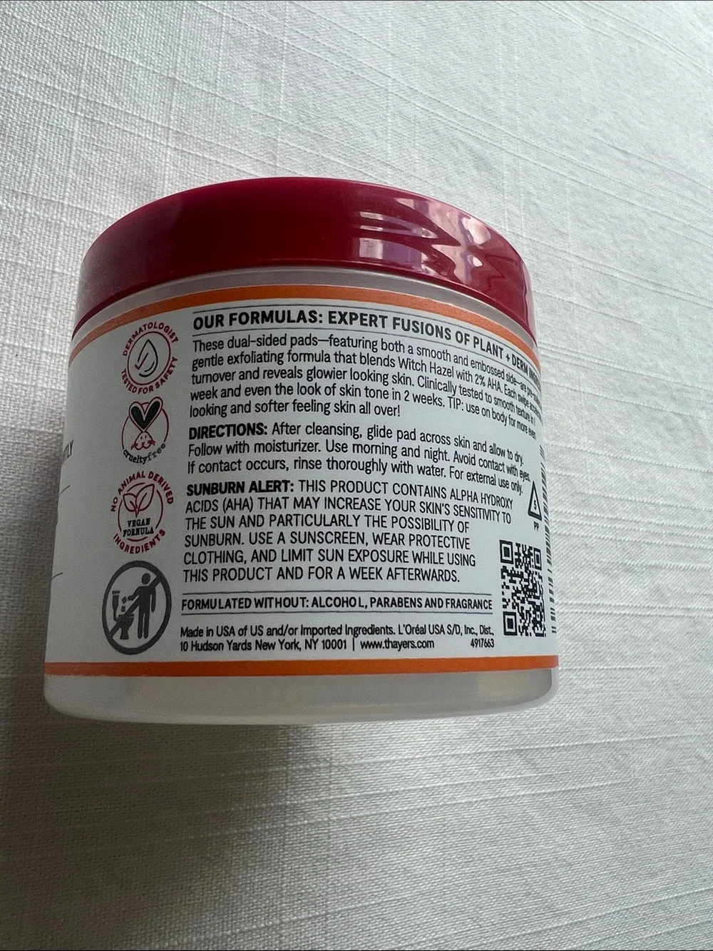 Thayers Exfoliating 2% AHA Pads Witch Hazel Alcohol Free 60 Count
